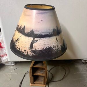 Rustic Fishing Scene Table Lamp